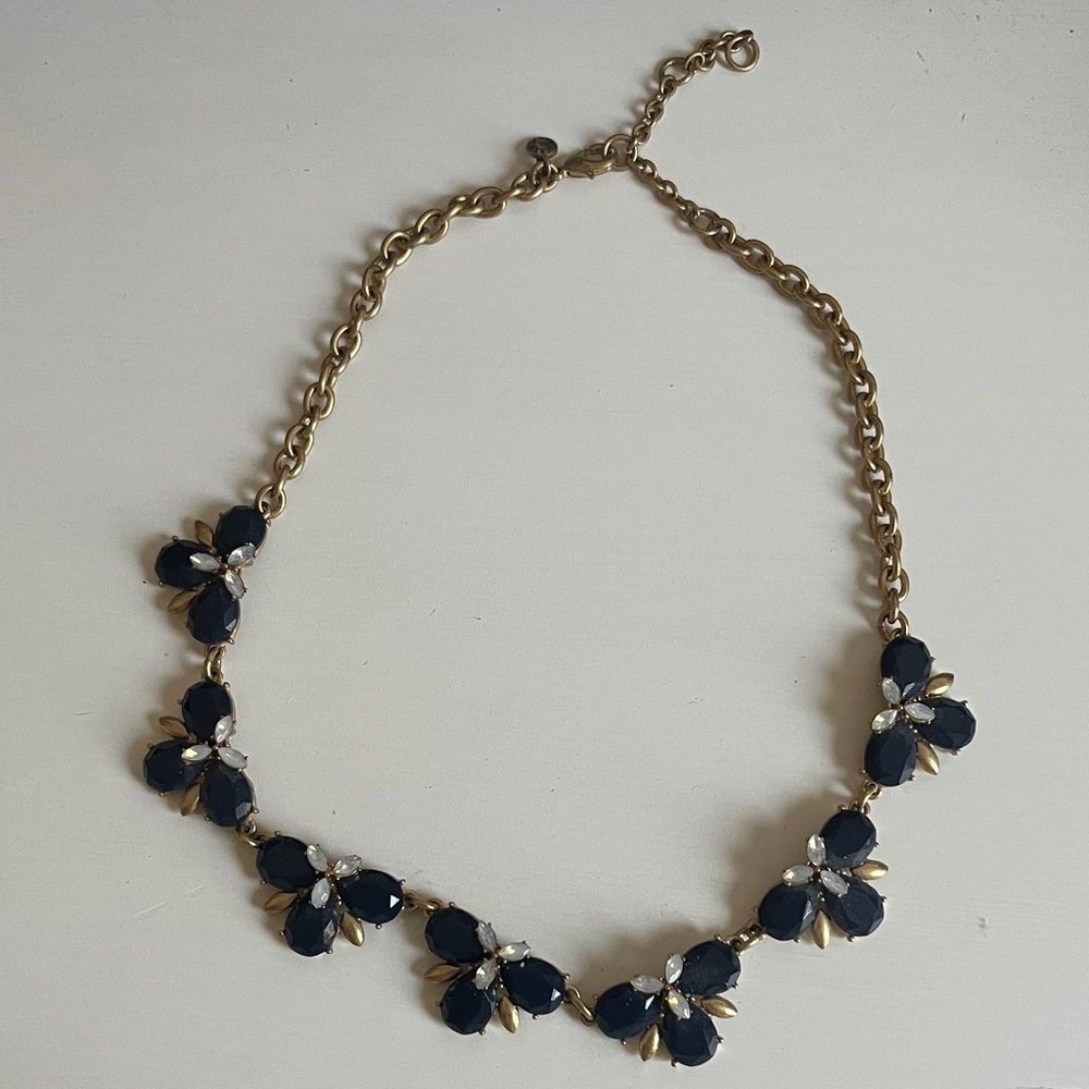 J. Crew Gold and Navy Floral Necklace